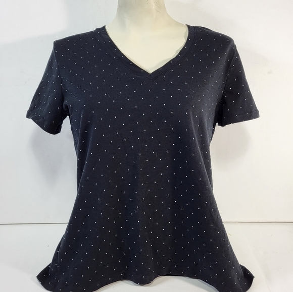 Lord & Taylor Black Polka Dot Petite Tee - Picture 2 of 5